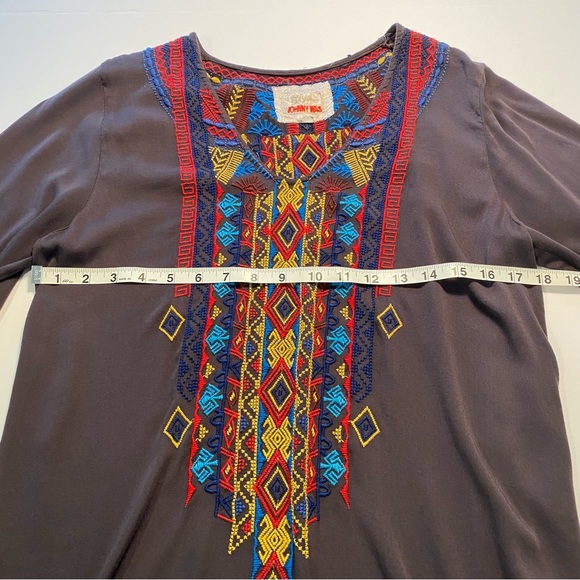 Johnny Was Gray V-Neck Embroidered Long Sleeve Blouse - Picture 13 of 13
